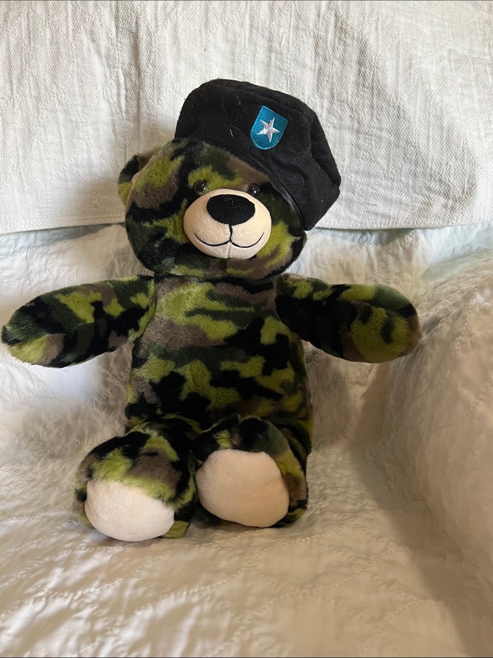 Plush Camo Teddy Bear with Black Hat - Kids Toy